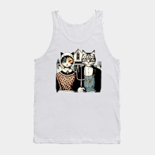 Retro American Gothic Cat Mom Cat Dad Gifts Funny Cat Tank Top